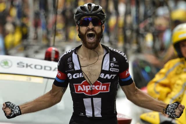 Germanys Simon Geschke celebrates his stage victory in Pra Loup. Picture: Getty