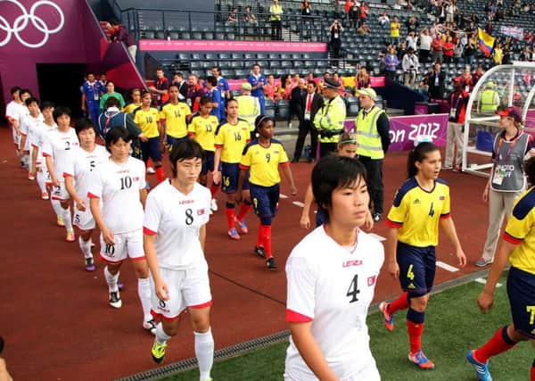 Olympics North Koreas womens football team walked off at Hampden Park after the wrong flag was screened. Picture: Getty Images