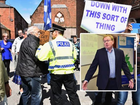 David Mundell was met by protests. Picture: Getty