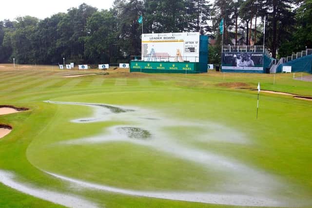 Play was suspended yesterdfay when heavy rain made Sunningdales Old Course unplayable. Picture: Getty