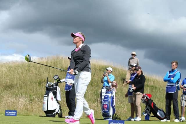 Norways Suzann Pettersen, the world No 7, blasts a drive during her four-under-par opening round of 68. Picture: Paul Severn