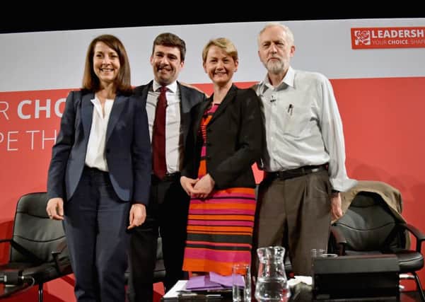 Labour's leadership candidates (left to right) Liz Kendall, Andy Burnham, Yvette Cooper and Jeremy Corbyn take part in a hustings in The Old Fruitmarket in Glasgow. Picture: Getty Images