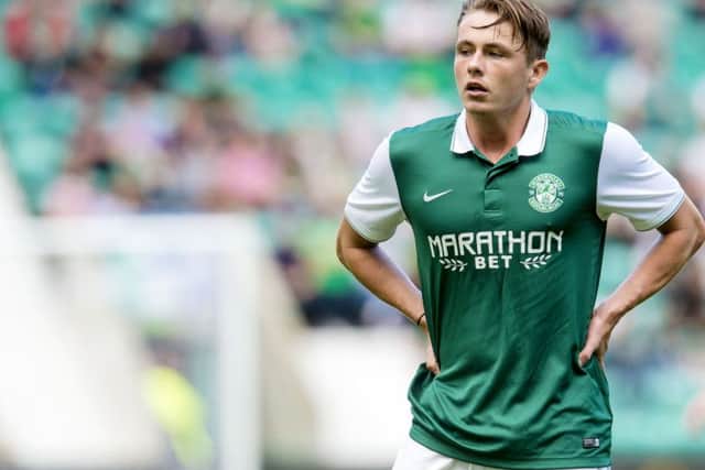 Hibs midfielder Scott Allan was only on the pitch for 37 minutes of his sides thumping 6-2 defeat in the Petrofac Training Cup at Easter Road. Picture: SNS
