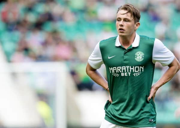 Hibs midfielder Scott Allan was only on the pitch for 37 minutes of his sides thumping 6-2 defeat in the Petrofac Training Cup at Easter Road. Picture: SNS