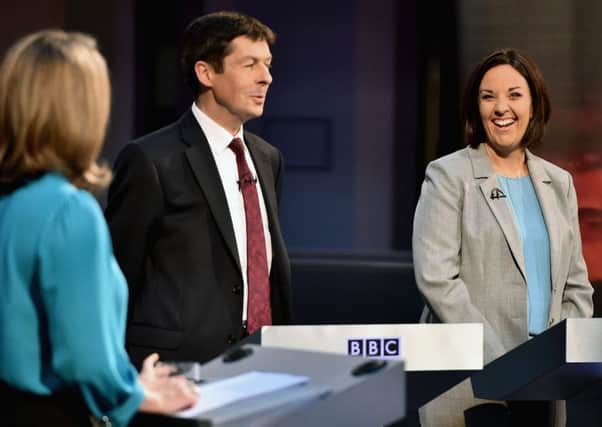 Macintosh, centre, and Dugdale, right, set out their stalls last night on the show. Picture: Getty