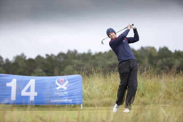 David Dickson tees off at the 14th on his way to victory over the No 8 seed, Craig Ross. Picture: Kenny Smith