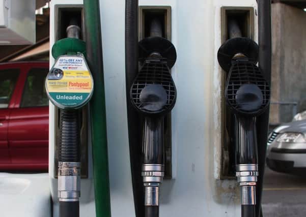 Petrol and diesel pumps at a filling station (fuel)