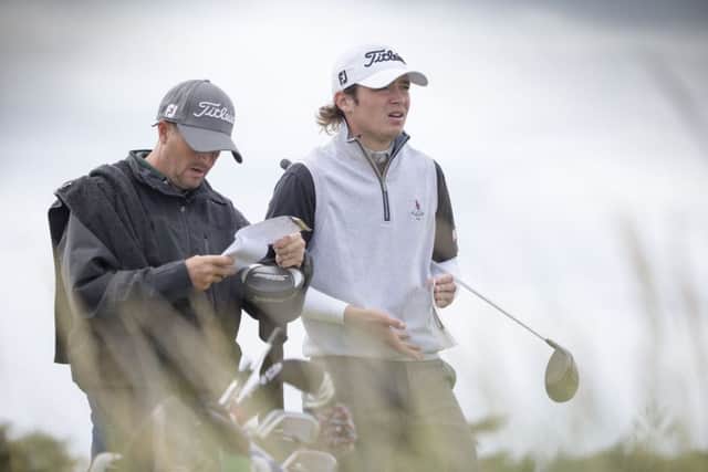 Ewen Ferguson waits to tee off at the fifth hole on his way to a first-round victory over Scott Graham. Picture: Kenny Smith