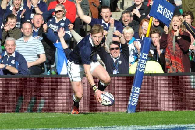 Finn Russell scores for Scotland against Ireland last season. Picture: Ian Rutherford
