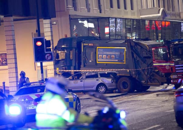 Large bin lorries were removed from busy Glasgow city centre locations in the aftermath of the crash following threats to some crews. Picture: Robert Perry