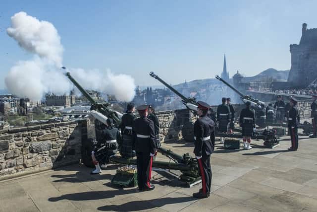 A 21-gun salute at Edinburgh Castle is performed to honour the Queen's 89th birthday earlier this year. Picture: Phil Wilkinson