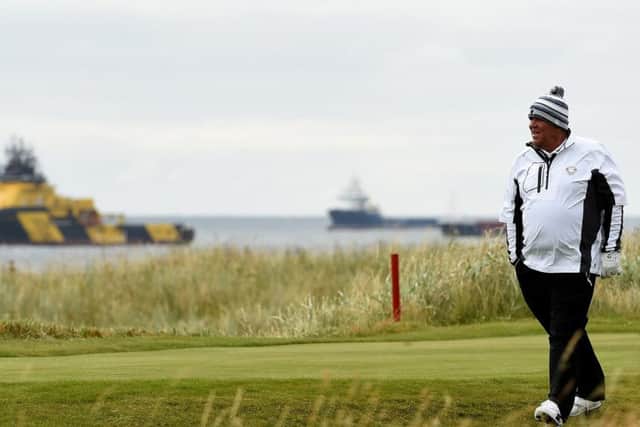 John Daly strides down the fairway during the pro-am event prior to the Saltire Energy Paul Lawrie Match Play which starts today at Murcar Links. Picture: Getty Images