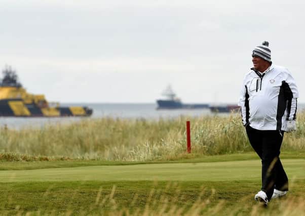 John Daly strides down the fairway during the pro-am event prior to the Saltire Energy Paul Lawrie Match Play which starts today at Murcar Links. Picture: Getty Images