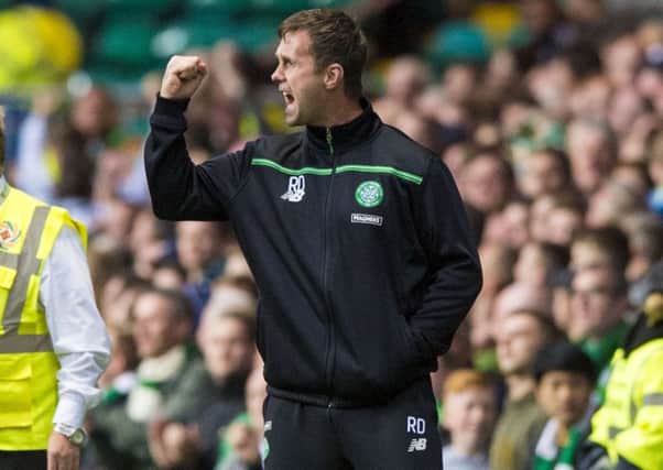 Celtic manager Ronny Deila celebrates after his side take the lead. Picture: SNS Group