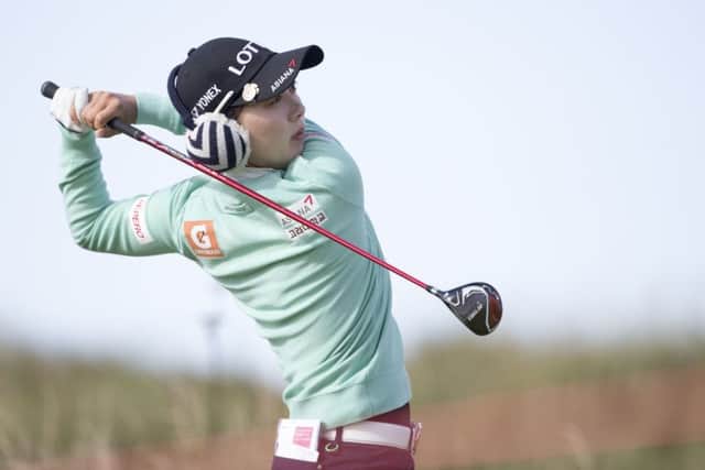 Leader Kim Hyo Joo tees off at the seventh hole during day one of the Ricoh Womens British Open at Turnberry. Picture: PA