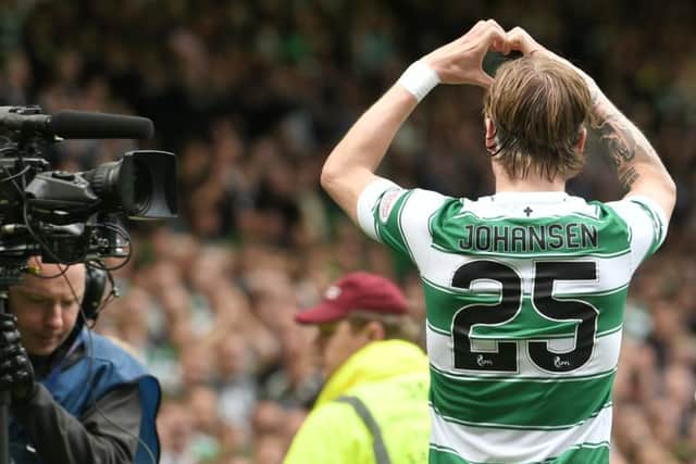 Stefan Johansen celebrates Celtic's second goal. Picture: SNS