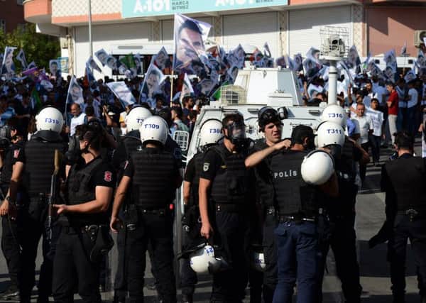 Turkish riot police during a demonstration in Diyarbakir. Picture: AFP/Getty