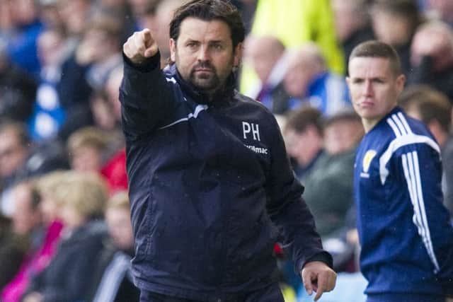 Dundee manager Paul Hartley issues instructions at Rugby Park. Picture: SNS
