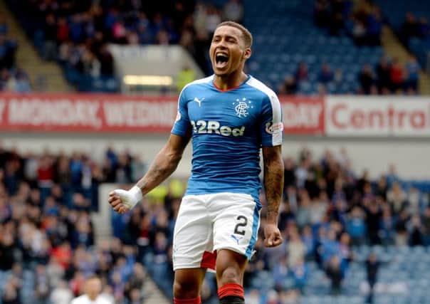 James Tavernier celebrates his first Ibrox goal for Rangers in the 3-0 League Cup win over Peterhead. Picture: SNS Group