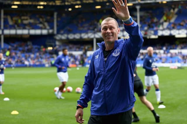 Duncan Ferguson waves to the crowd during his testimonial. Picture: Getty