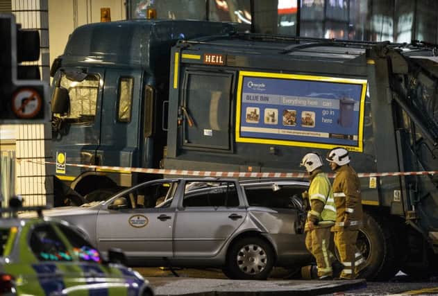 The bin lorry after it came to a stop following the tragedy last year. Picture: Robert Perry