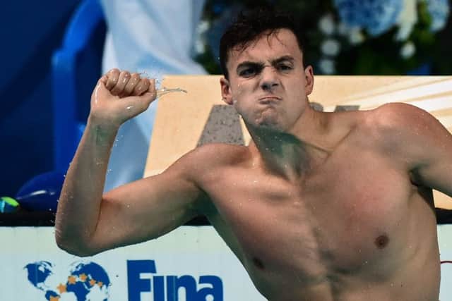 Britain's James Guy celebrates after winning the final of the men's 200m freestyle swimming event in Kazan on August 4, 2015. Picture: AFP/Getty Images