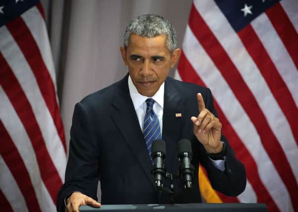President Barack Obama tells students at American University that rejection of the nuclear deal with Iran would lead to war. Picture: Getty Images
