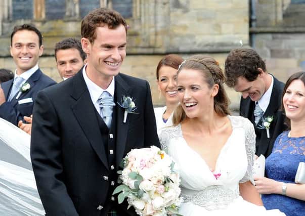 Andy Murray and Kim Sears on their wedding today in April earlier this year. Picture: Lisa Ferguson
