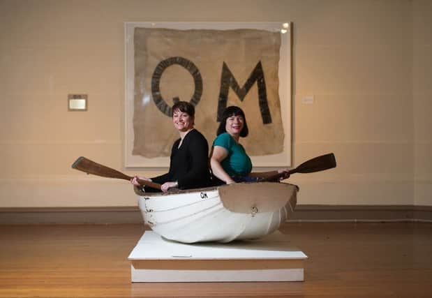 Lynne MacKenzie, curator for the George Wyllie Foundation, and Andrea Kusel, art curator for Paisley Museum, sit in the Tender Boat, used by Wyllie when he was creating the Paper Boat. Picture: John Devlin