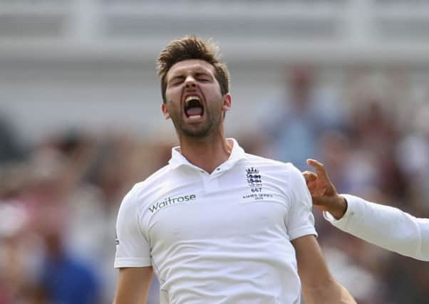 Mark Wood of England celebrates after taking the wicket of Nathan Lyon of Australia to reclaim the Ashes. Picture: Getty