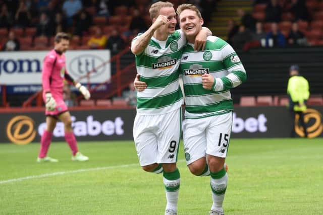 Celtic's Kris Commons, right, celebrates after putting his side 2-0 up. Picture: SNS