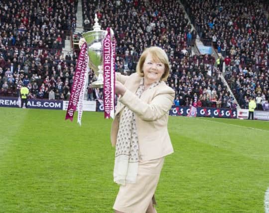 Hearts owner Ann Budge with Championship trophy  Photo: Jeff Holmes/PA Wire.