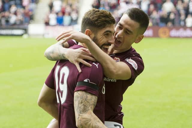 Robbie Neilson has said that efforts to make Hearts' foreign recruits such as Juanma, left, feel welcome has helped his side maintain a 100 per cent record in the Scottish Premiership so far. Picture: Ian Rutherford
