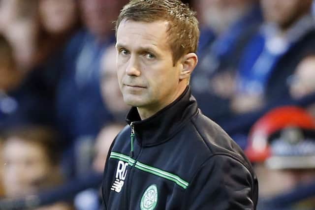 Celtic manager Ronny Deila in the dugout at Rugby Park, Kilmarnock. Picture: PA