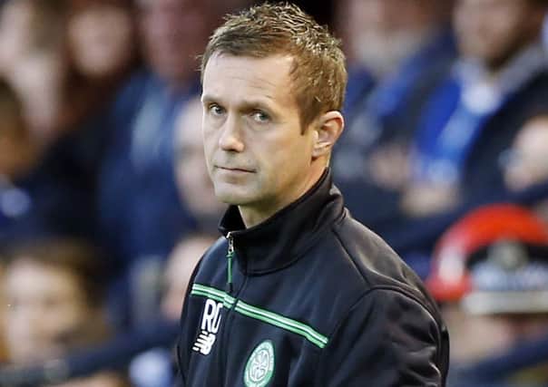 Celtic manager Ronny Deila in the dugout at Rugby Park, Kilmarnock. Picture: PA