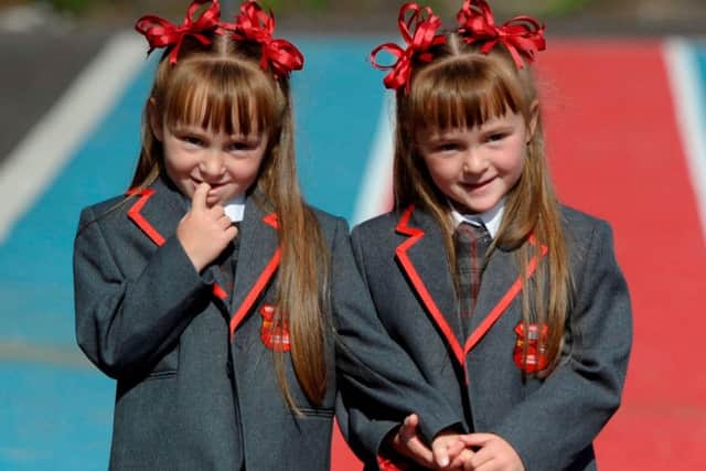 Twins Brooke (left) and Taylor Dickson are one of nineteen sets starting at Inverclyde Council primary schools. Picture: Hemedia