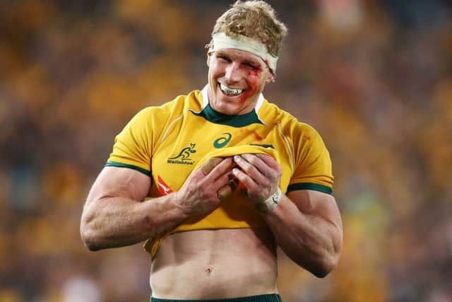 David Pocock was left bloodied but smiling by Australia's impressive win over New Zealand last weekend. The sides meet again today in Auckland. Picture: Getty