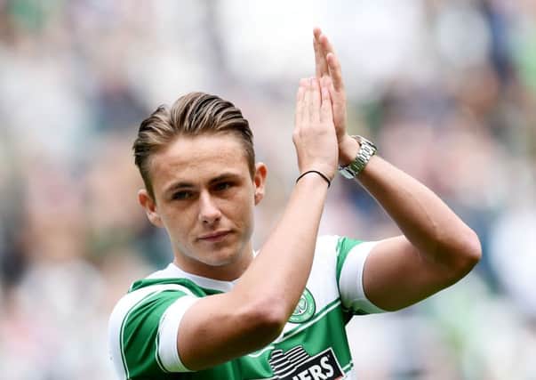 New Celtic signing Scott Allan applauds the home support. Picture: SNS