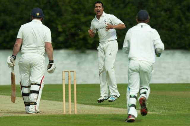 Grange celebrate as John Blain takes the third Aberdeenshire wicket during their victory at Raeburn Place on Saturday. Picture: Toby Williams