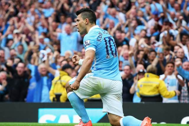 Sergio Aguero celebrates scoring the opening goal. Picture: Getty