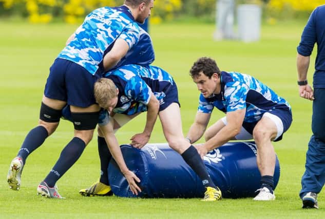 Scotland's John Hardie (right) in training. Picture: SNS