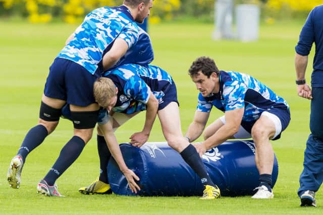 Scotland's John Hardie (right) in training. Picture: SNS