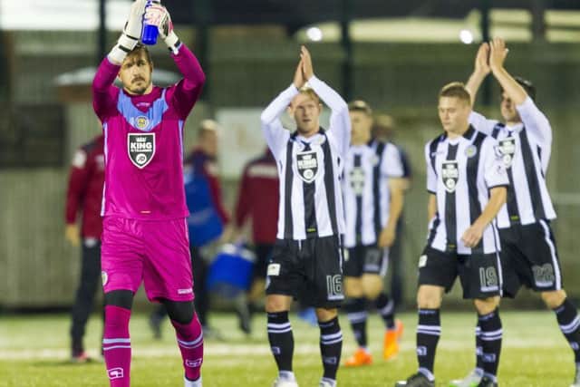 St Mirren goalkeeper Jamie Langfield, making his debut after his move from Aberdeen, applauds the fans at full-time. Picture: Roddy Scott/SNS