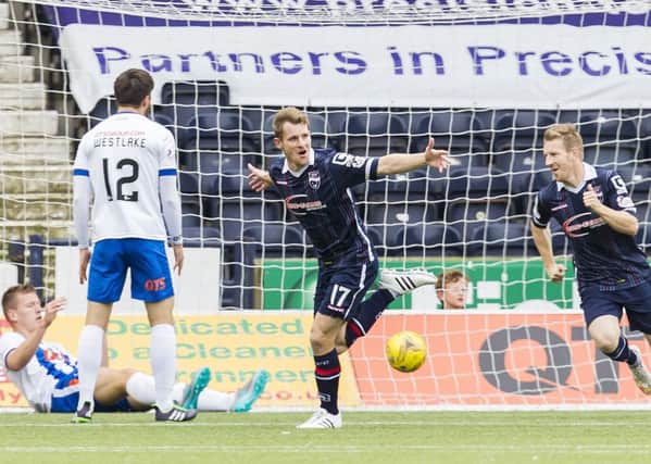 Ross County's Jonathan Frank (centre) celebrates the second goal for his side. Picture: SNS