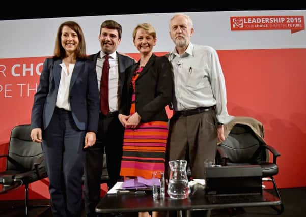 Candidates Liz Kendall, Andy Burnham, Yvette Cooper and Jeremy Corbyn. Picture: Getty