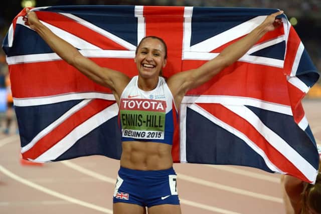 Team GB's Jessica Ennis-Hill celebrates winning the gold medal in the Women's Heptathlon in Beijing. Picture: PA