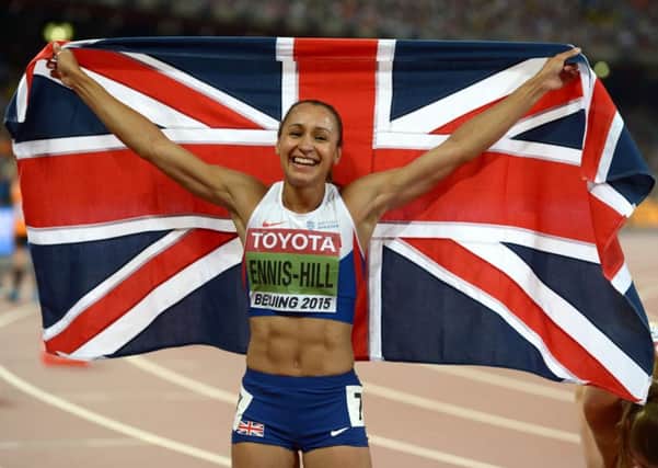Team GB's Jessica Ennis-Hill celebrates winning the gold medal in the Women's Heptathlon in Beijing. Picture: PA