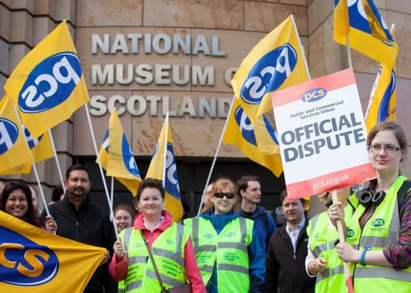 Staff at the National Museum of Scotland in Edinburgh start a seven day strike action over wages. Picture: Hemedia