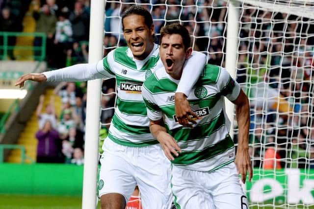 Virgil van Dijk  celebrating with goalscorer Nir Bitton, right, against Malmö in the first leg  has a vital role to play tonight. Picture: SNS