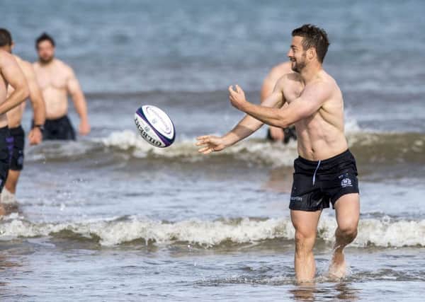 Greig Laidlaw appeared to be enjoying himself during yesterday's recovery session at St Andrews. Picture: SNS